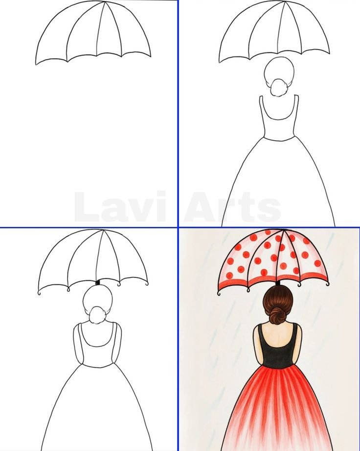 Desenho para Desenhar Passo a Passo de mulher com guarda-chuva