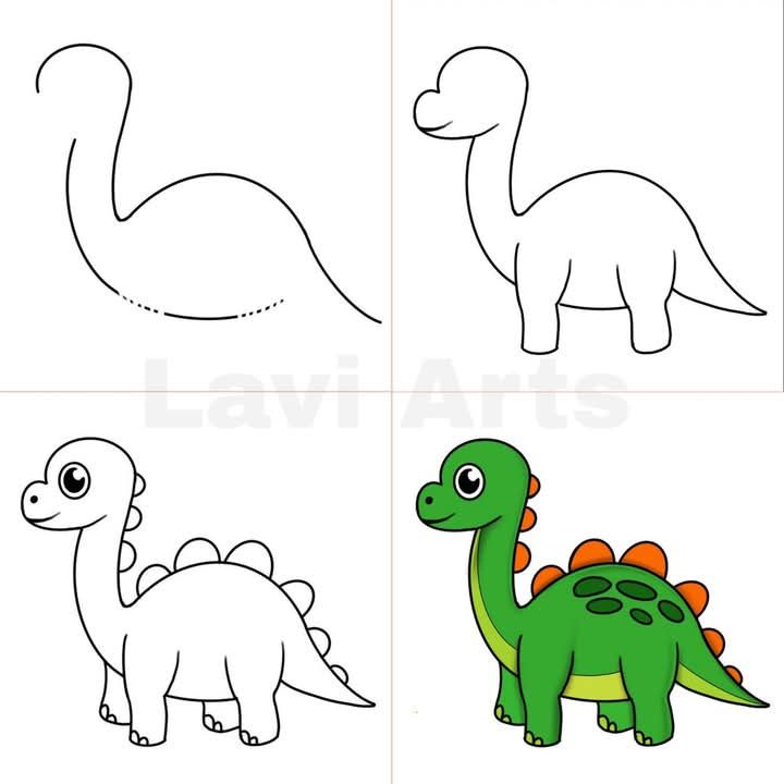 Desenho para Desenhar Passo a Passo: Dinossauro fofinho verde