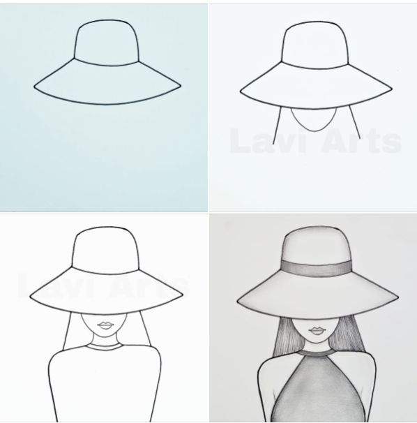 Desenho para Desenhar Passo a Passo: Mulher com chapéu largo