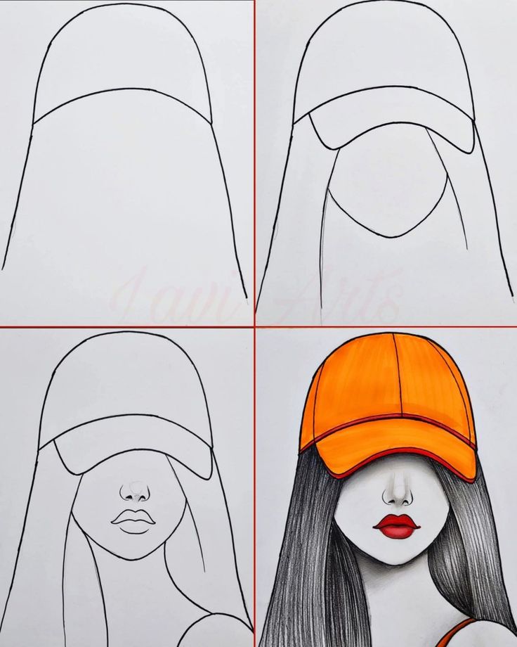 Desenho para Desenhar Passo a Passo de mulher com boné laranja