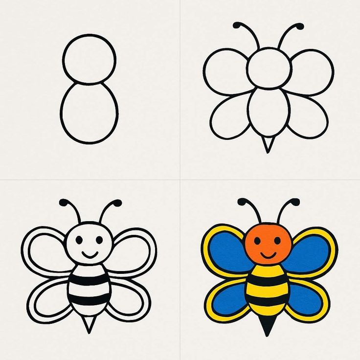 Desenho para Desenhar Passo a Passo: Abelha colorida divertida