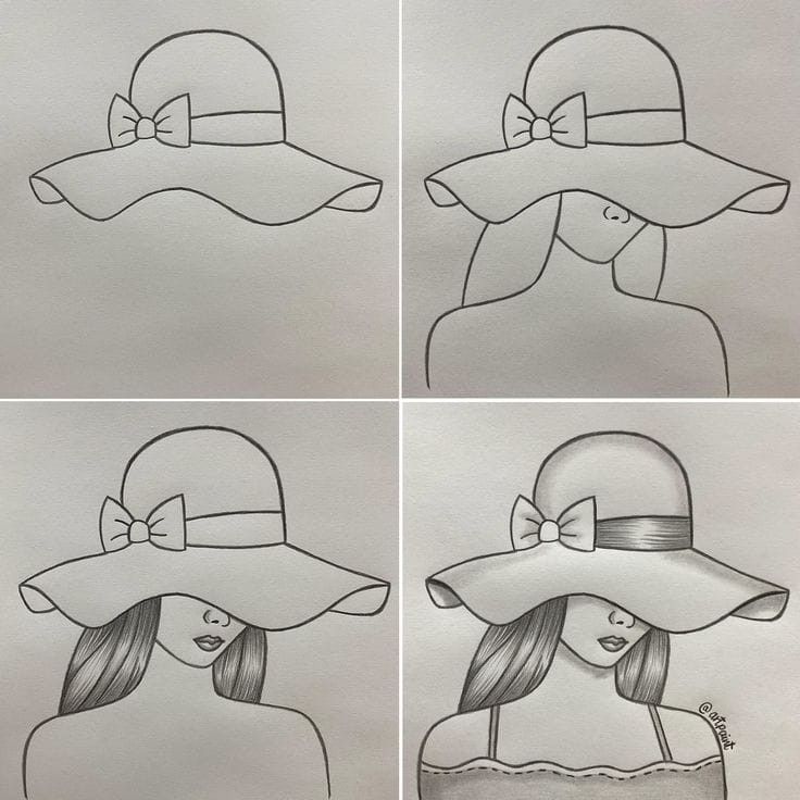 Desenho Passo a Passo para Desenhar Beleza com chapéu elegante