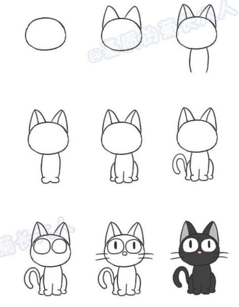 Desenho para Desenhar Passo a Passo: gato em diferentes etapas