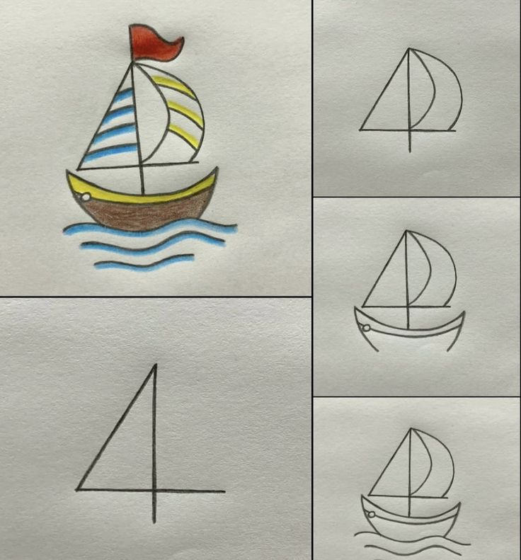 Desenho para Desenhar Passo a Passo: Barco colorido no mar