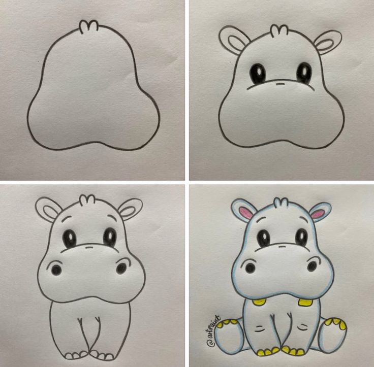 Desenho para Desenhar Passo a Passo: Hipopótamo fofo em etapas
