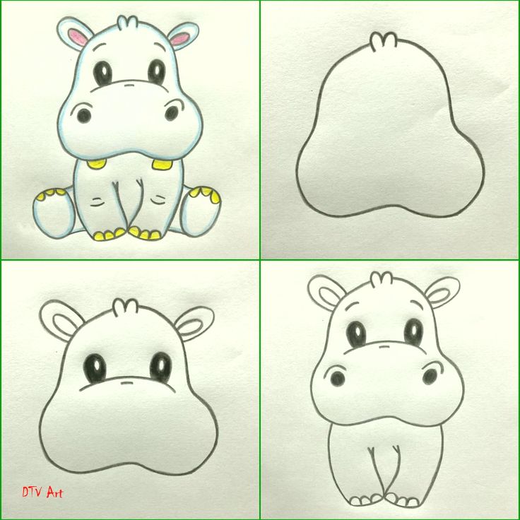 Desenho para Desenhar Passo a Passo Hipopótamo fofo