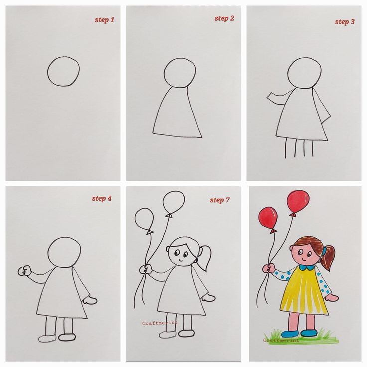Desenho para Desenhar Passo a Passo: Menina segurando balões
