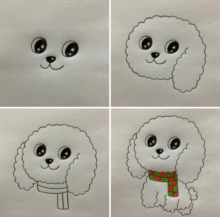 Desenho para Desenhar Passo a Passo: Cachorrinho fofo com cachecol
