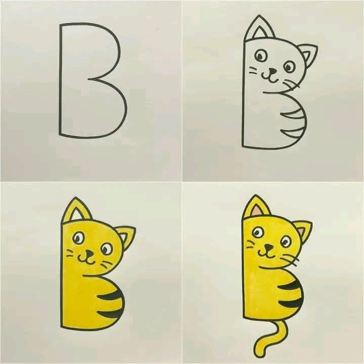 Desenho para Desenhar Passo a Passo: Gato fofo estilo letra B