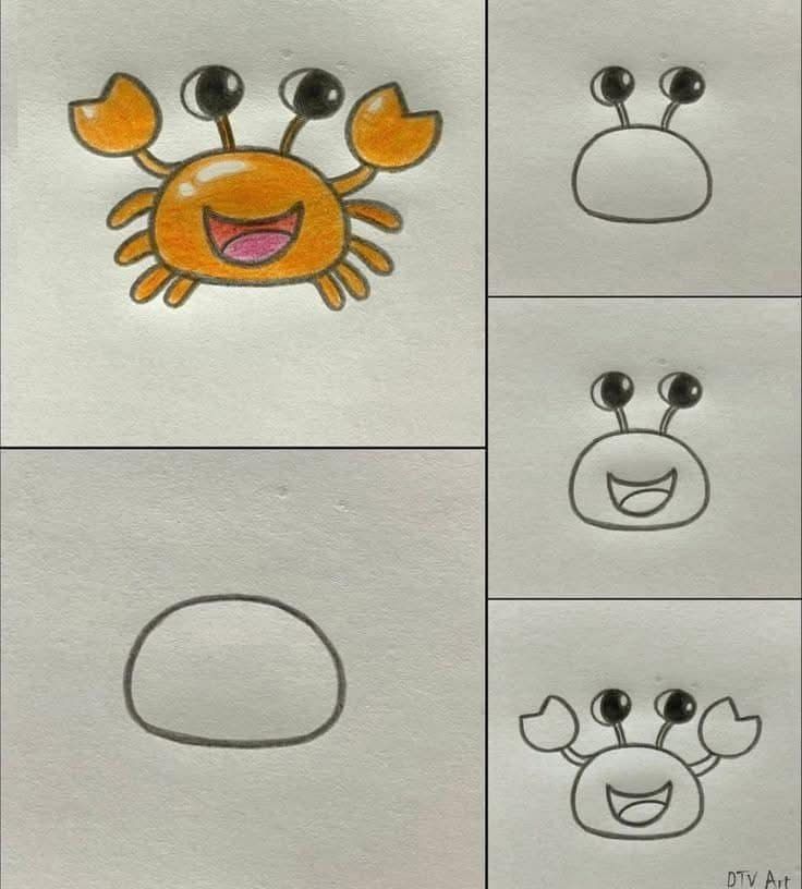 Desenho Passo a Passo para Desenhar um Caranguejo Feliz