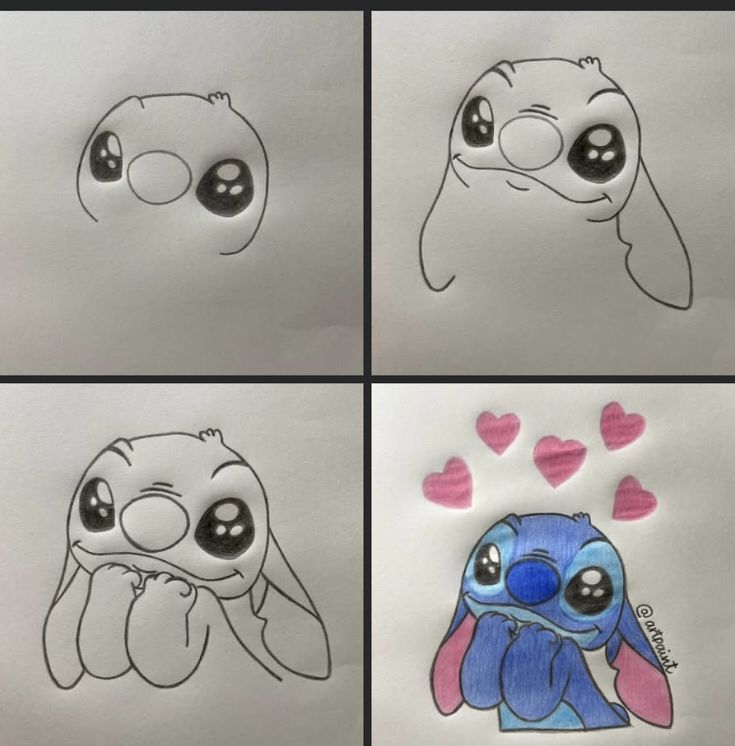 Desenho para Desenhar Passo a Passo: Stitch em quatro etapas