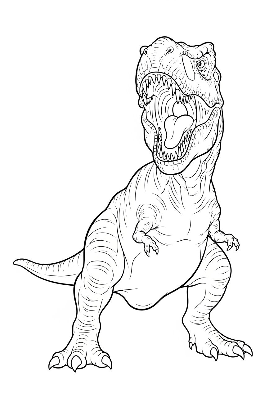 Desenho do Dinossauro T-Rex rugindo para imprimir e colorir