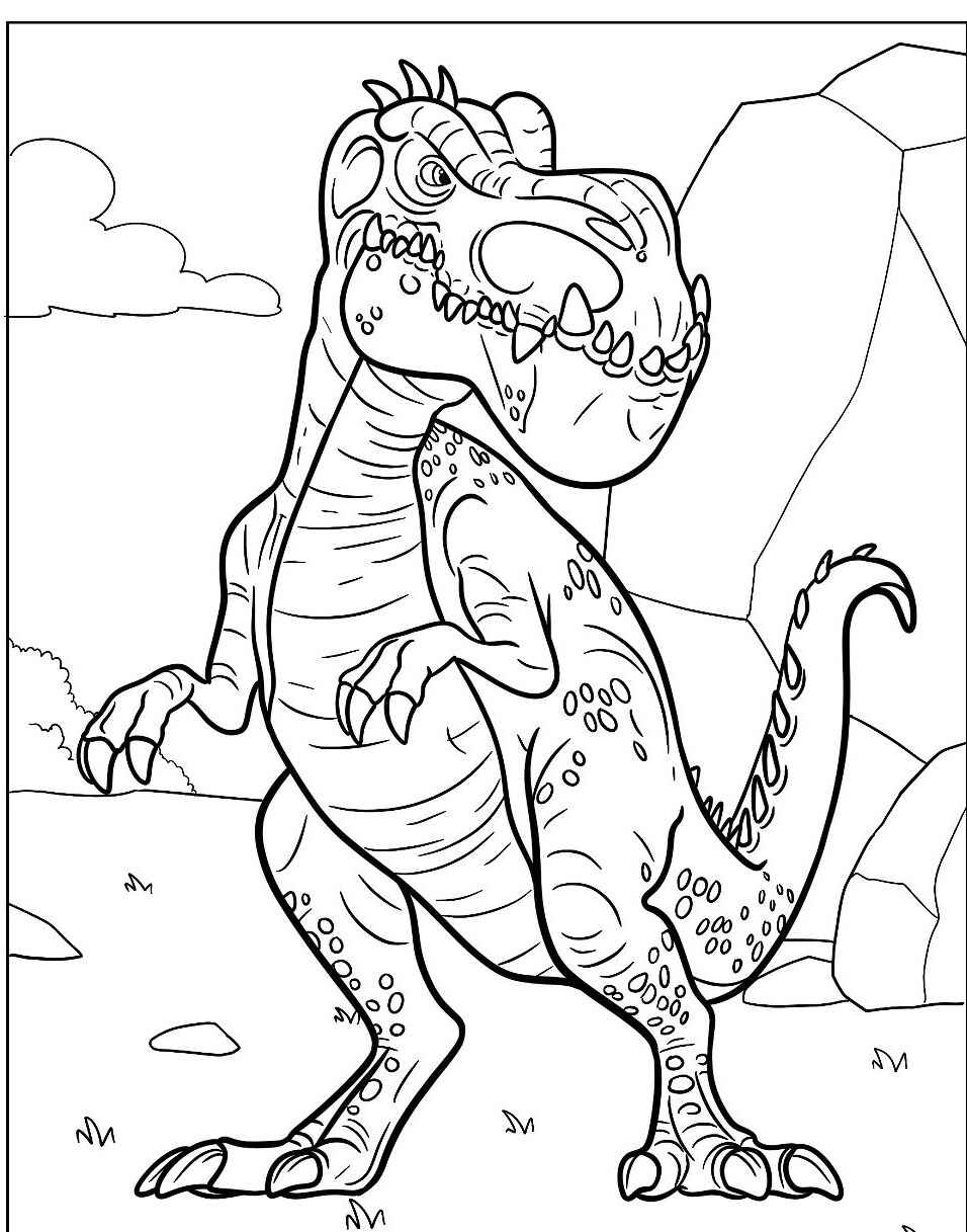 Desenho do Dinossauro T-Rex posando para imprimir e colorir