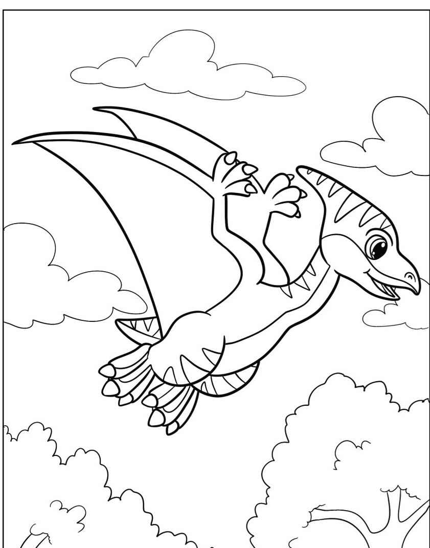 Desenho do Dinossauro Pterodáctilo voando para imprimir