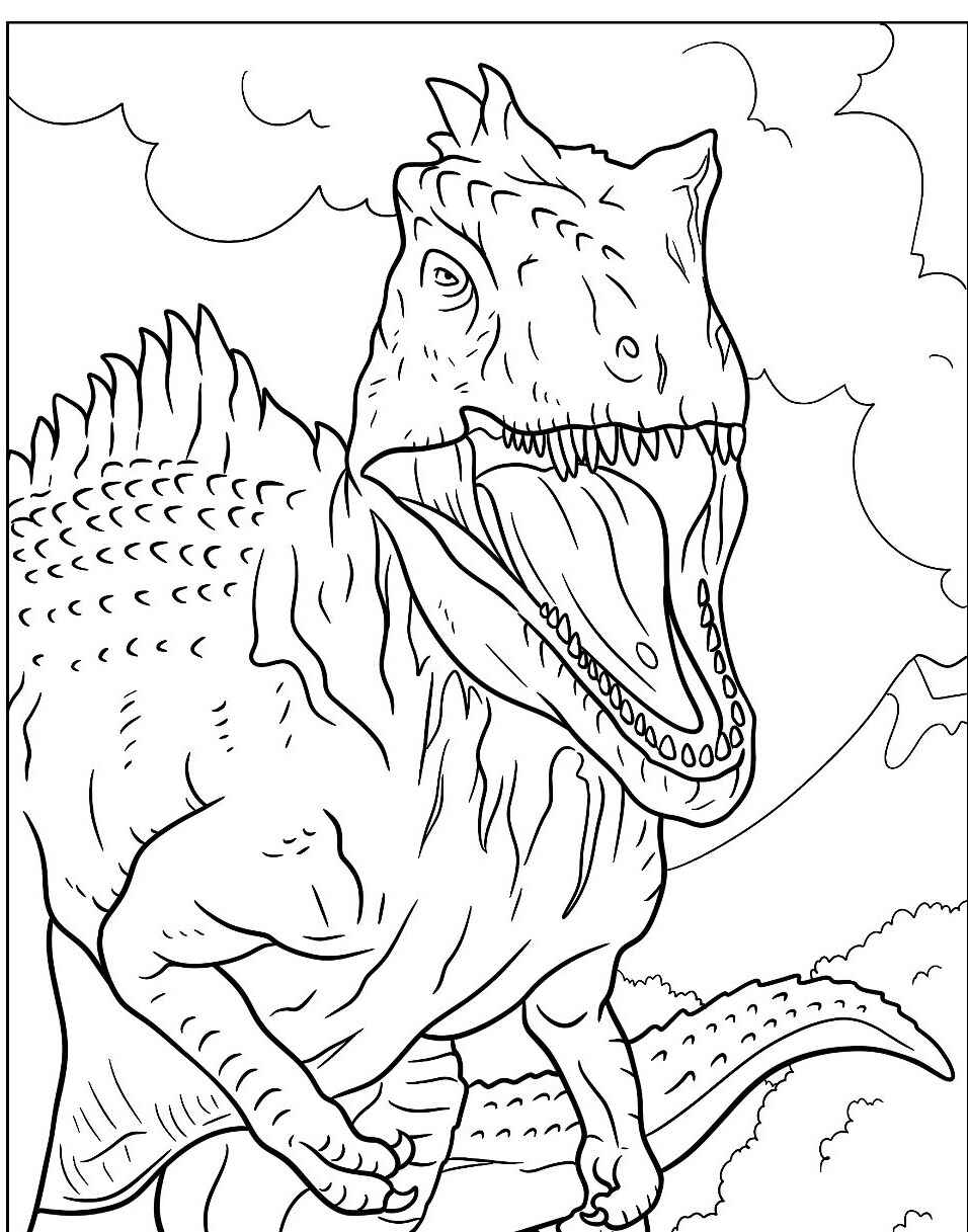 Desenho do Dinossauro T-Rex com boca aberta para colorir