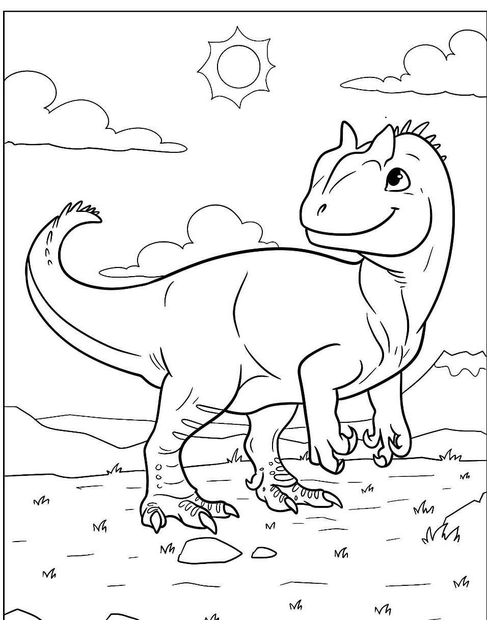 Desenho de Dinossauro sorridente para imprimir e colorir