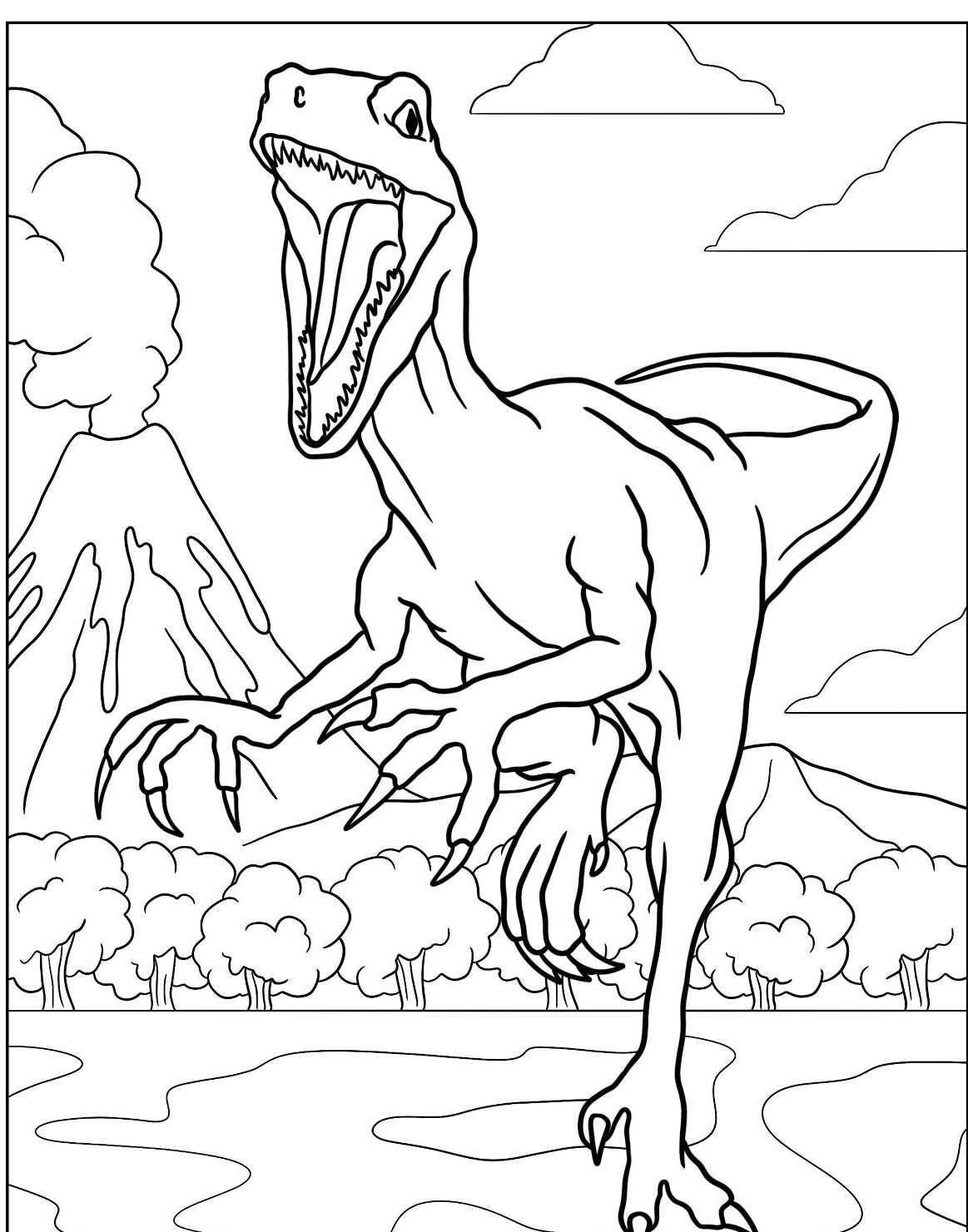 Desenho de Dinossauro Velociraptor para imprimir e colorir