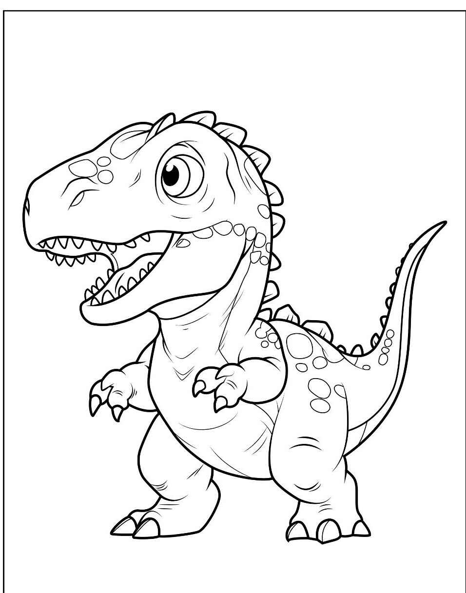 Desenho de Dinossauro T-Rex sorrindo para imprimir e colorir