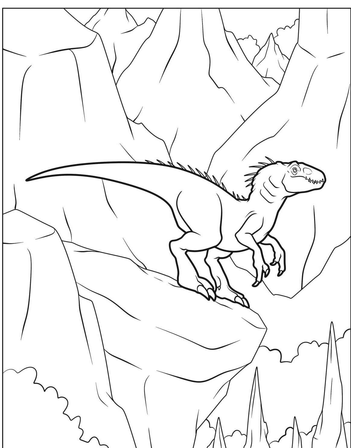 Desenho do Dinossauro Velociraptor em uma rocha para colorir