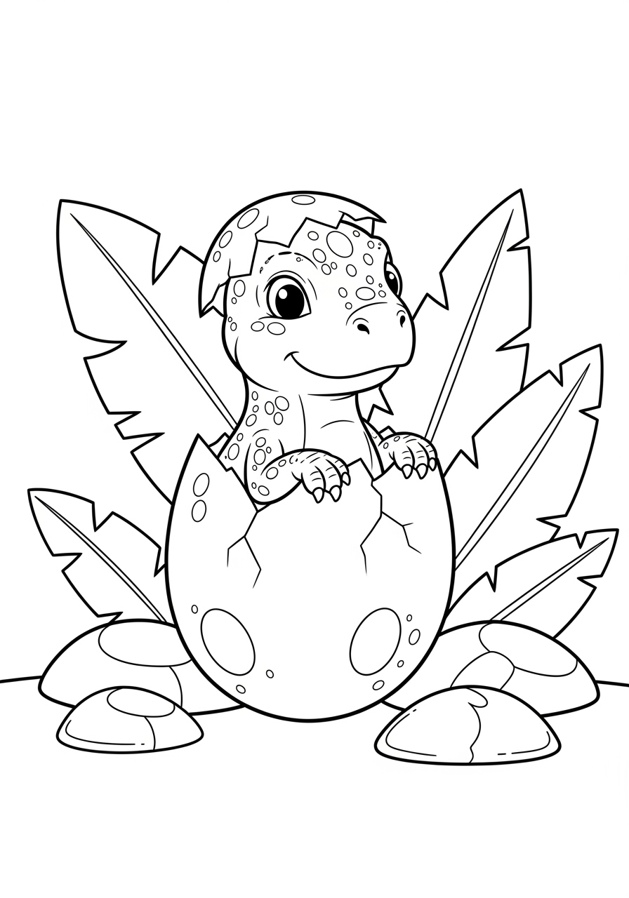 Desenho de dinossauro bebê saindo do ovo para colorir