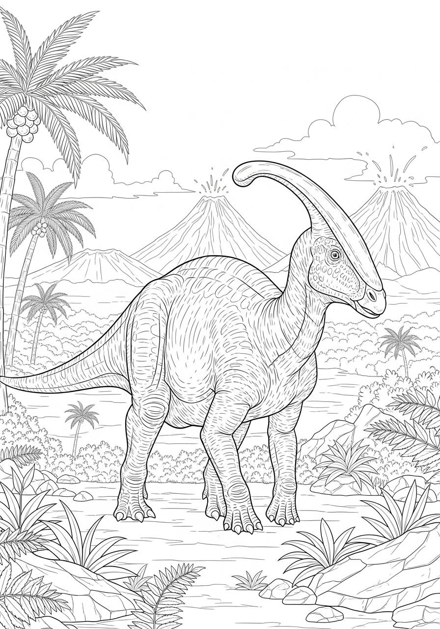 Desenho do Dinossauro Parasaurolofociano para imprimir e colorir