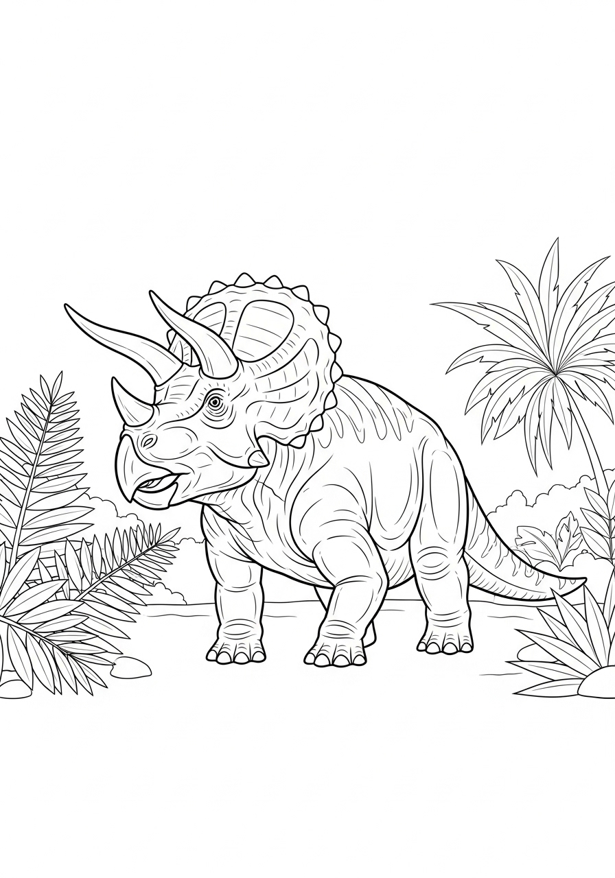 Desenho do Dinossauro Tricerátops para imprimir e colorir