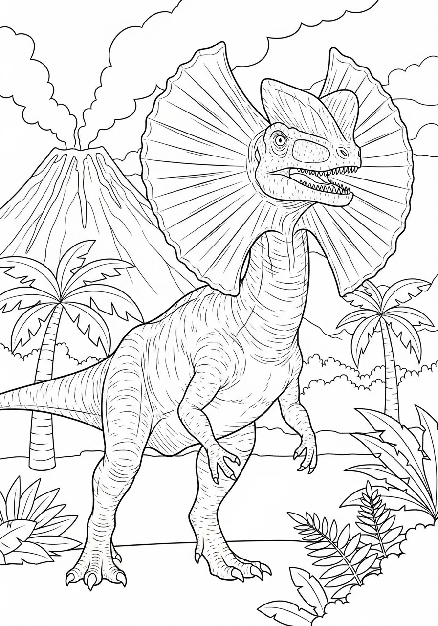 Desenho do Dinossauro com crista na floresta para colorir