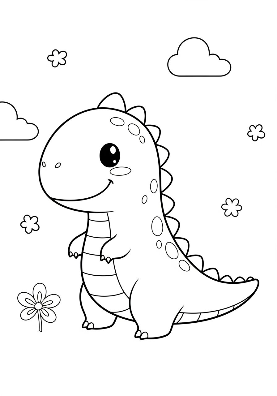 Desenho de Dinossauro sorridente para imprimir e colorir
