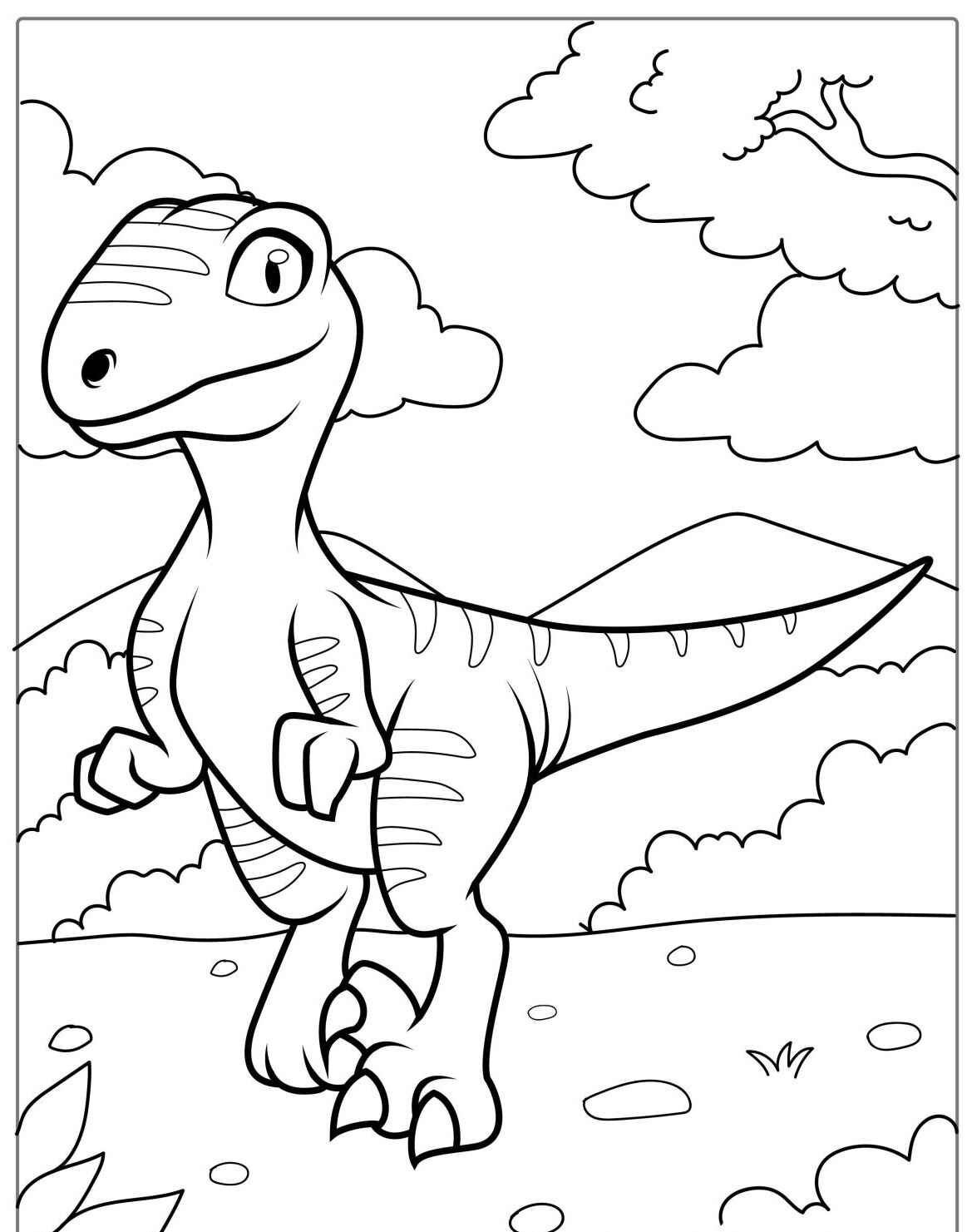 Desenho do Dinossauro sorridente para imprimir e colorir