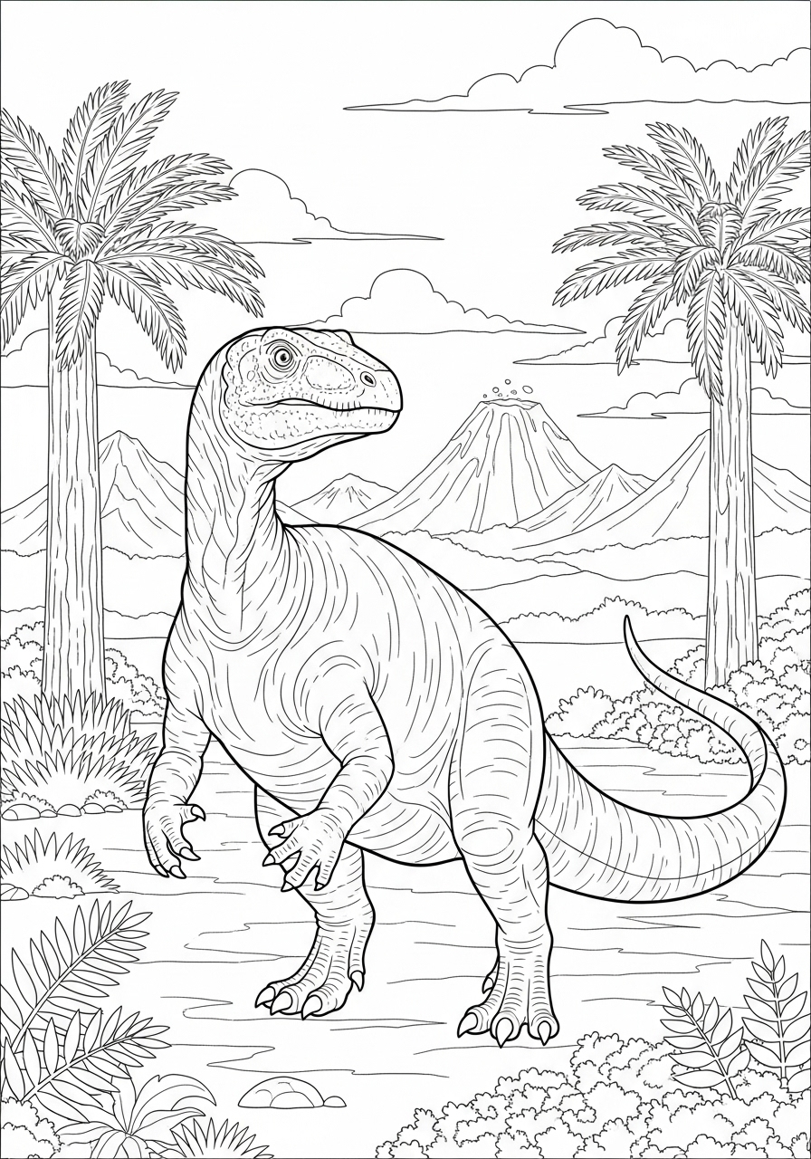 Desenho de Dinossauro herbívoro em meio à natureza