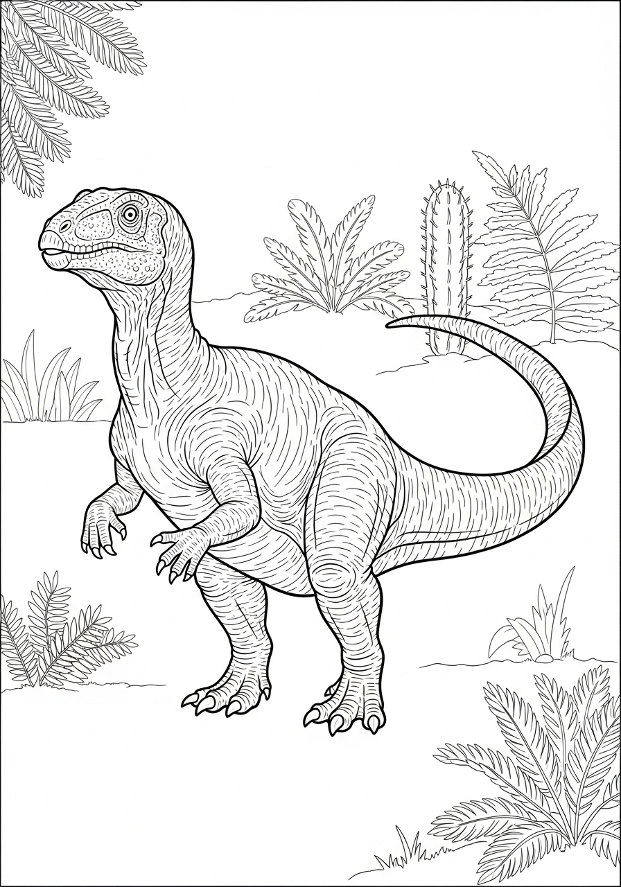 Desenho de Dinossauro herbívoro posando para imprimir e colorir