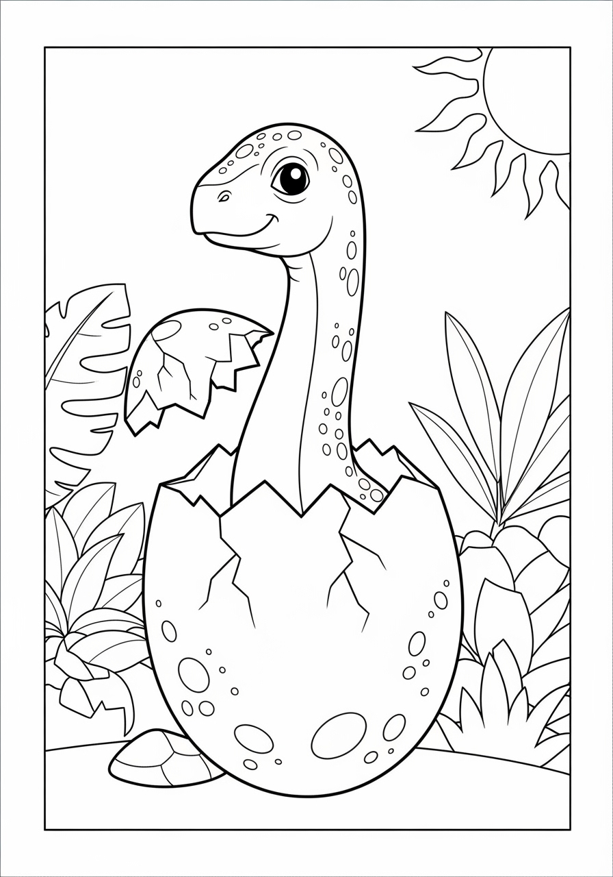 Desenho de Dinossauro saindo do ovo para imprimir e colorir