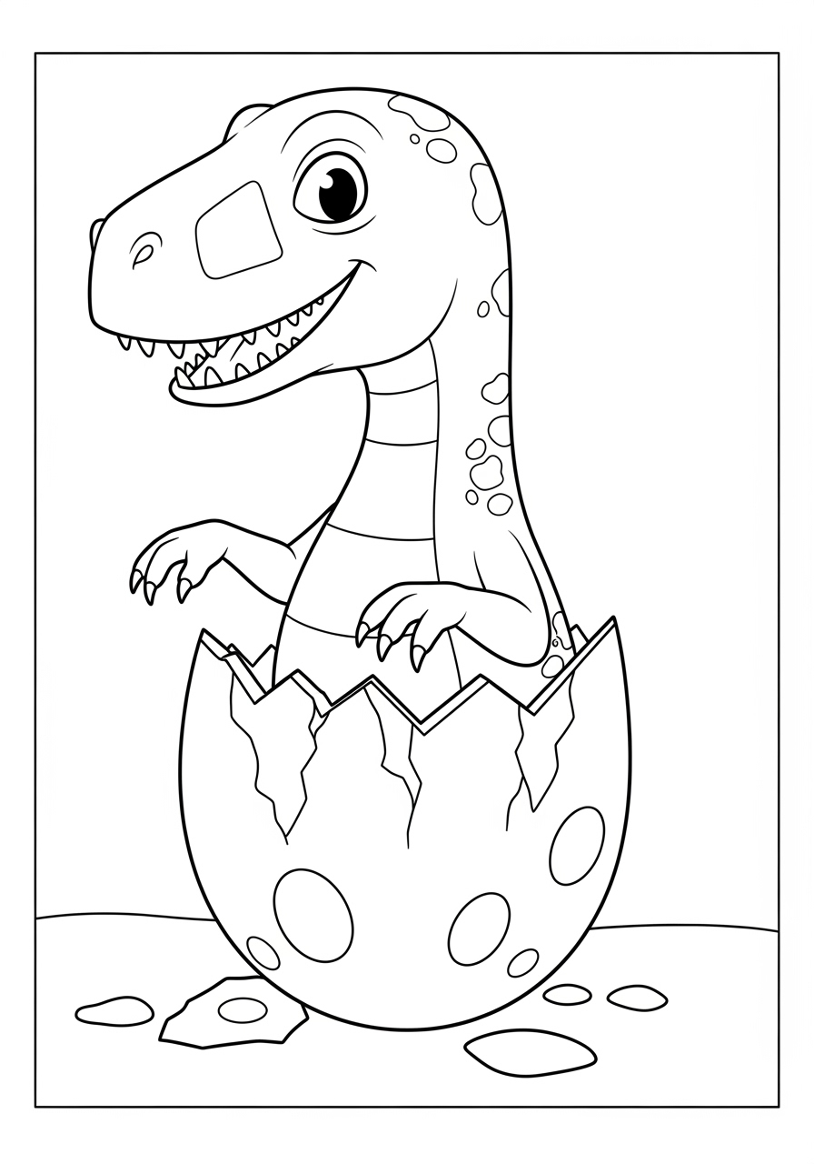 Desenho de Dinossauro T-Rex saindo do ovo para colorir