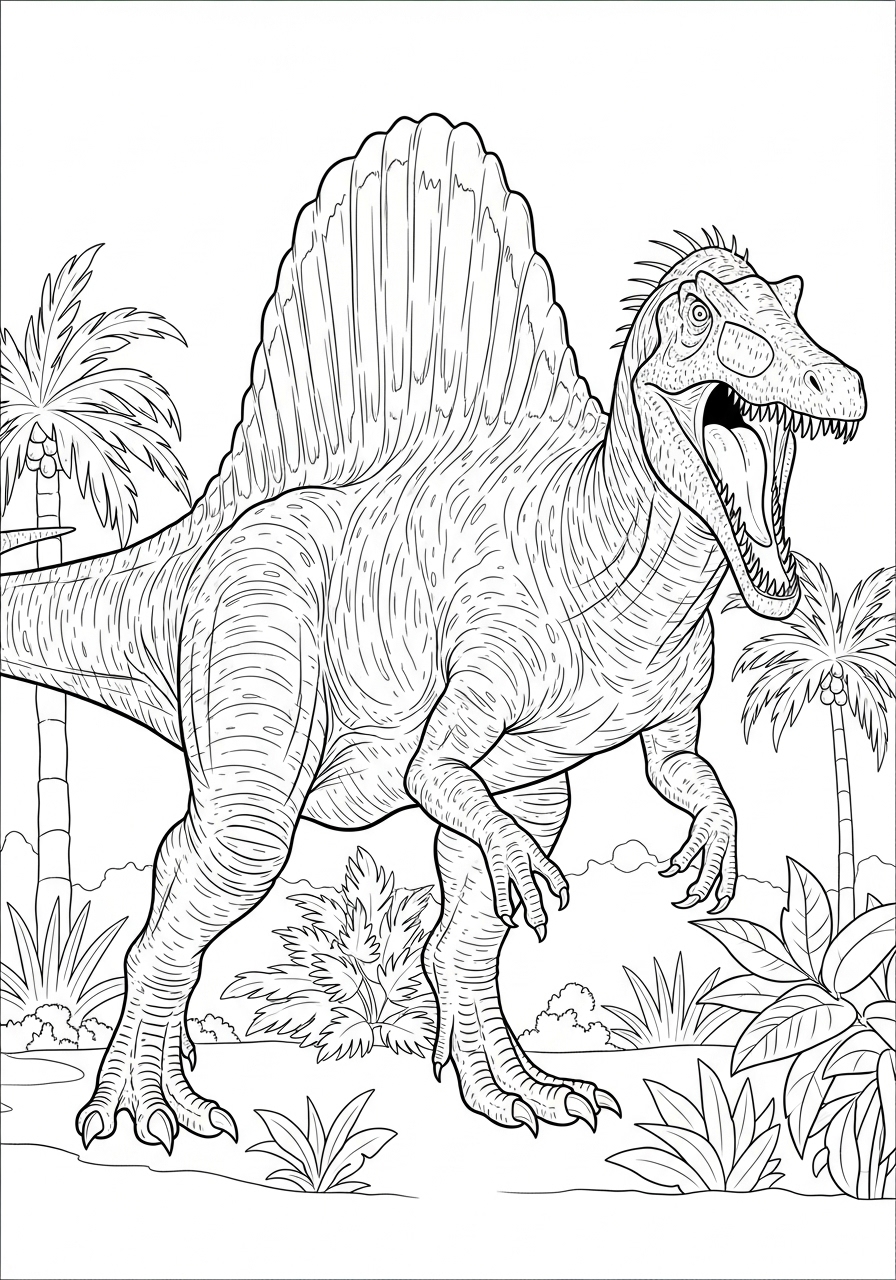 Desenho do Dinossauro Spinosaurus em ambiente natural
