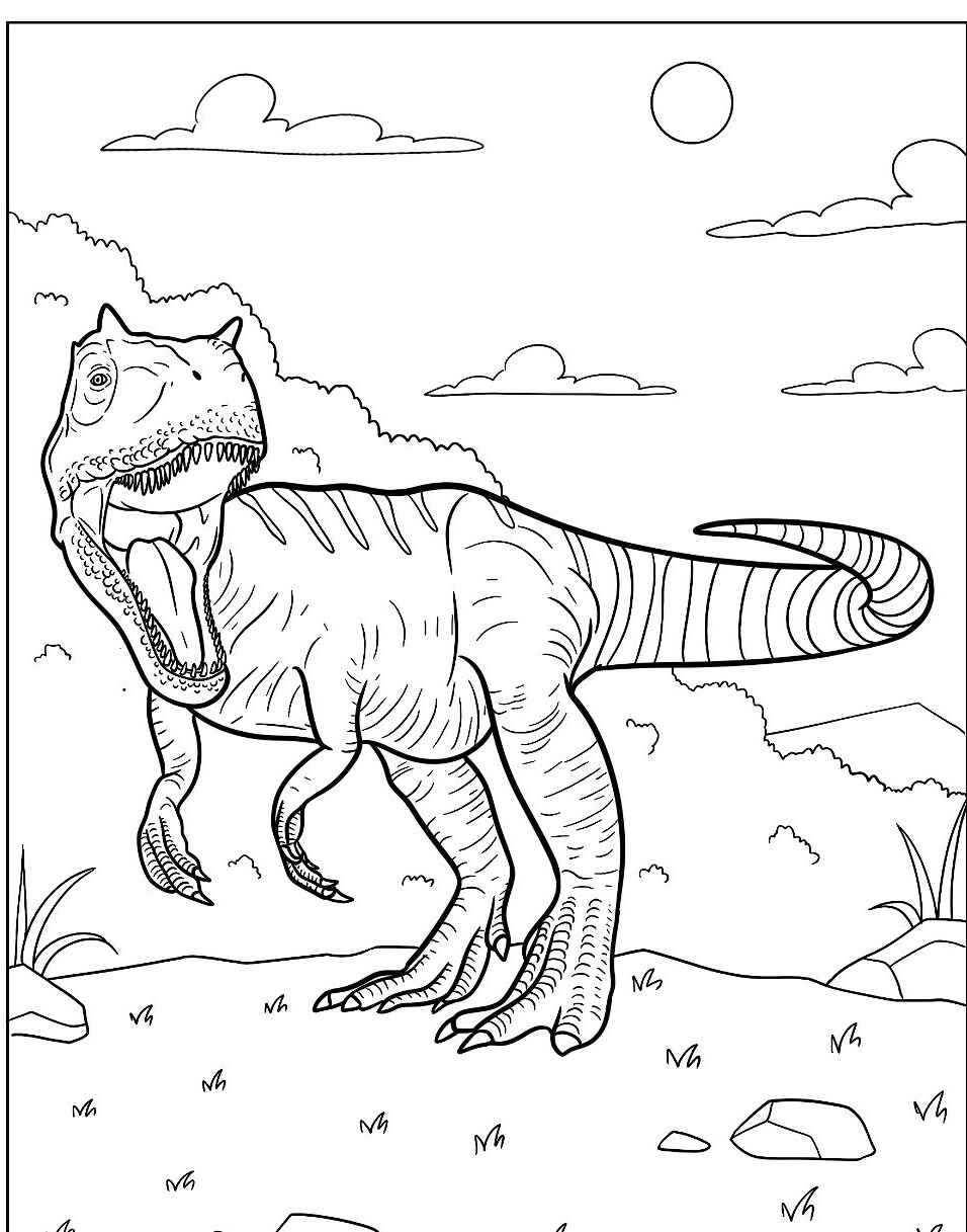 Desenho do Dinossauro T-Rex em um cenário natural