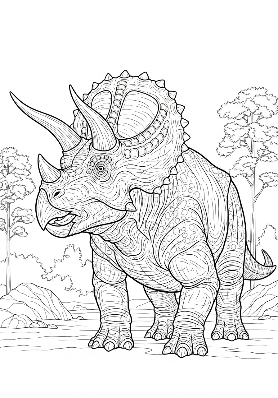 Desenho do Dinossauro Tricerátops para imprimir e colorir