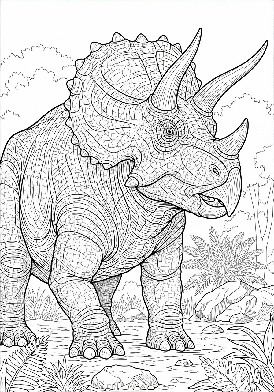 Desenho do Dinossauro Tricerátops para imprimir e colorir