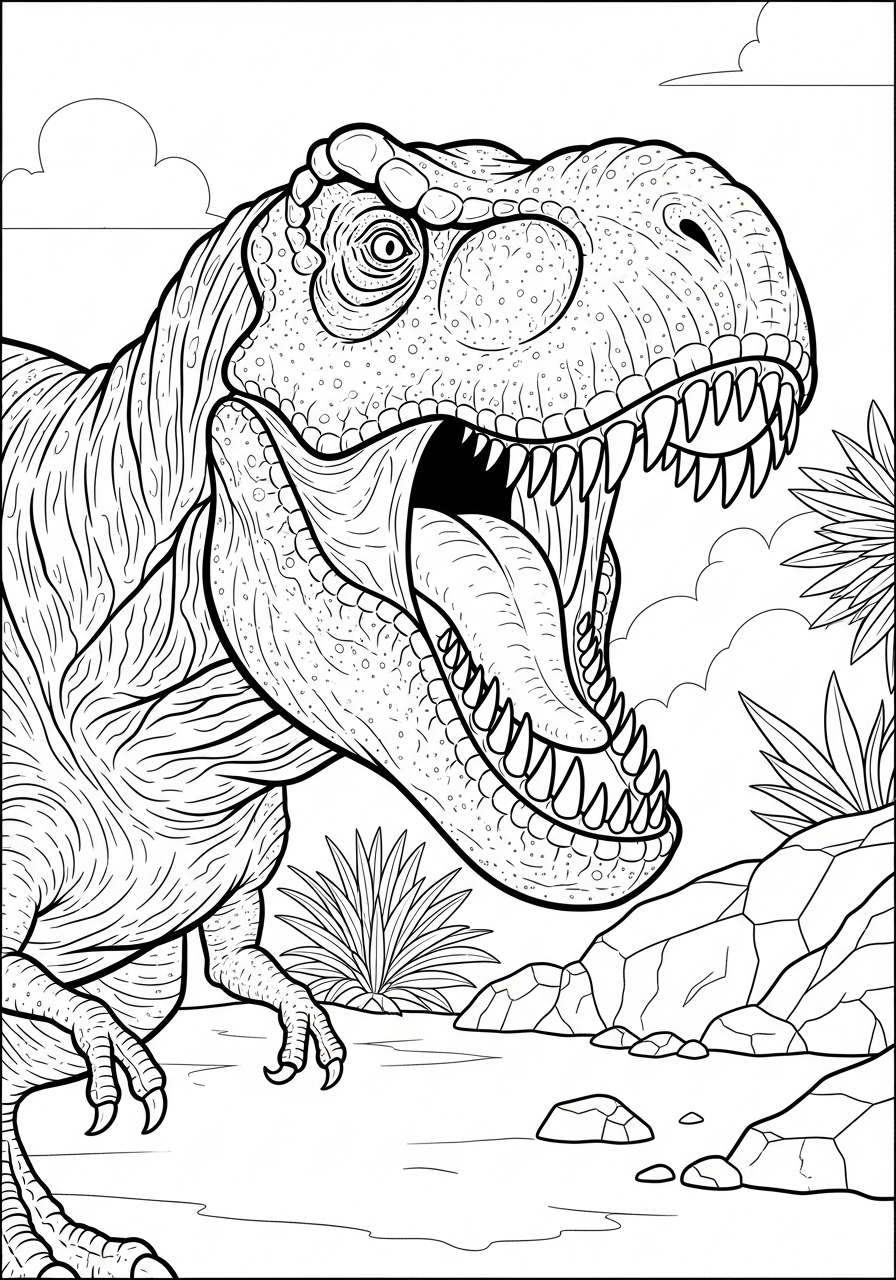 Desenho do Dinossauro T-Rex sorrindo para imprimir e colorir