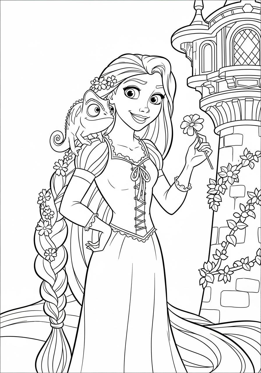 Desenho da Disney com a Rapunzel e seu bicho de estimação