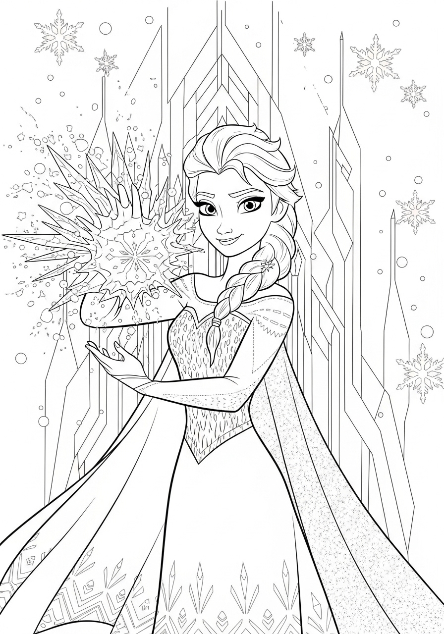 Desenho da Disney com a Elsa criando cristais para colorir