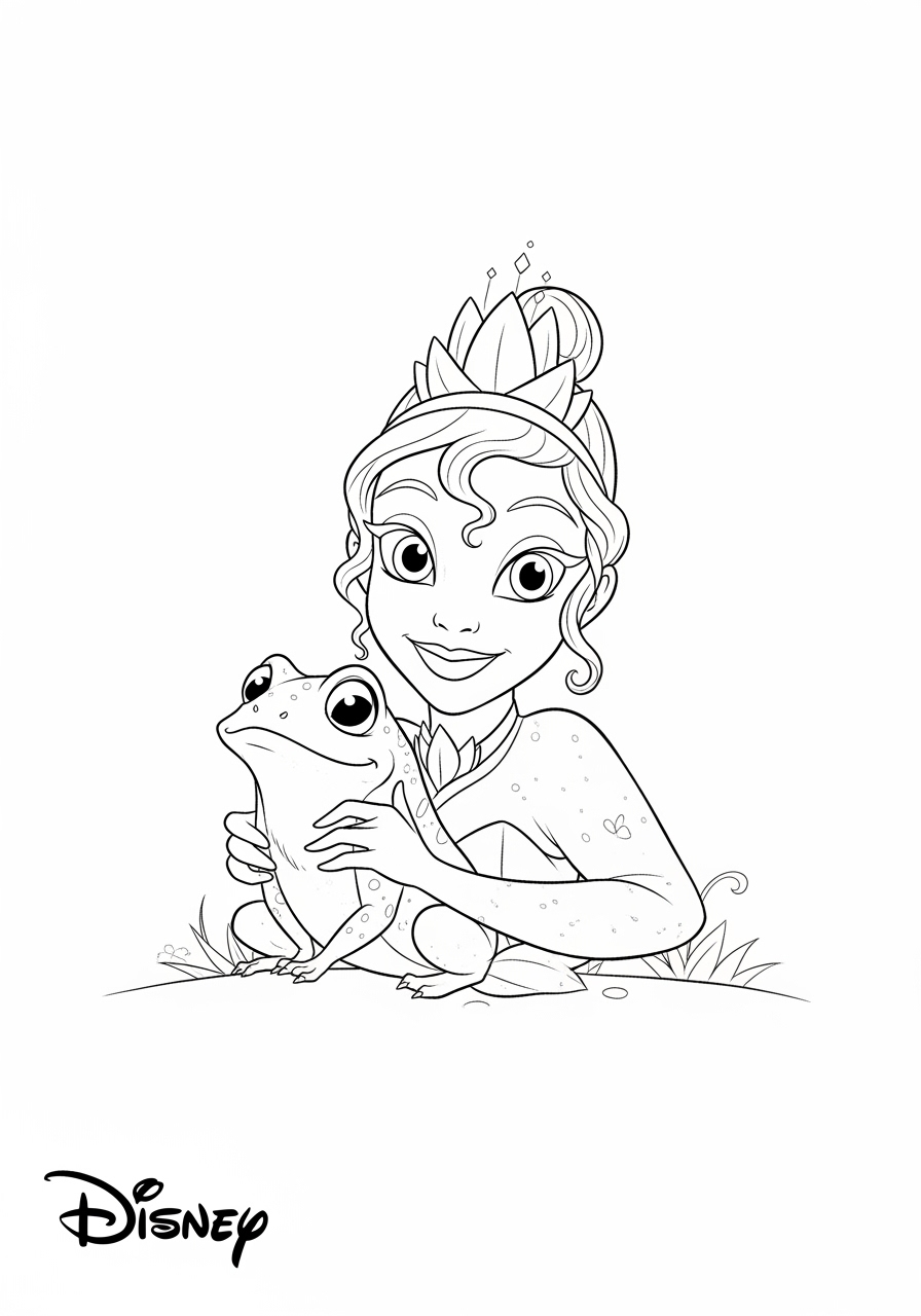 Desenho da Disney com a princesa e o sapo para colorir