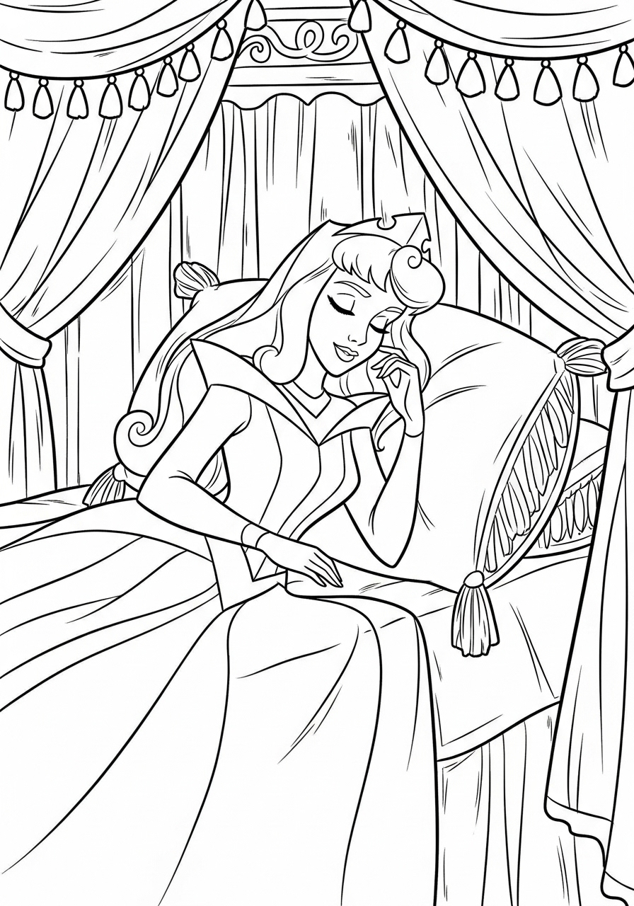Desenho da Disney com a princesa adormecida para colorir
