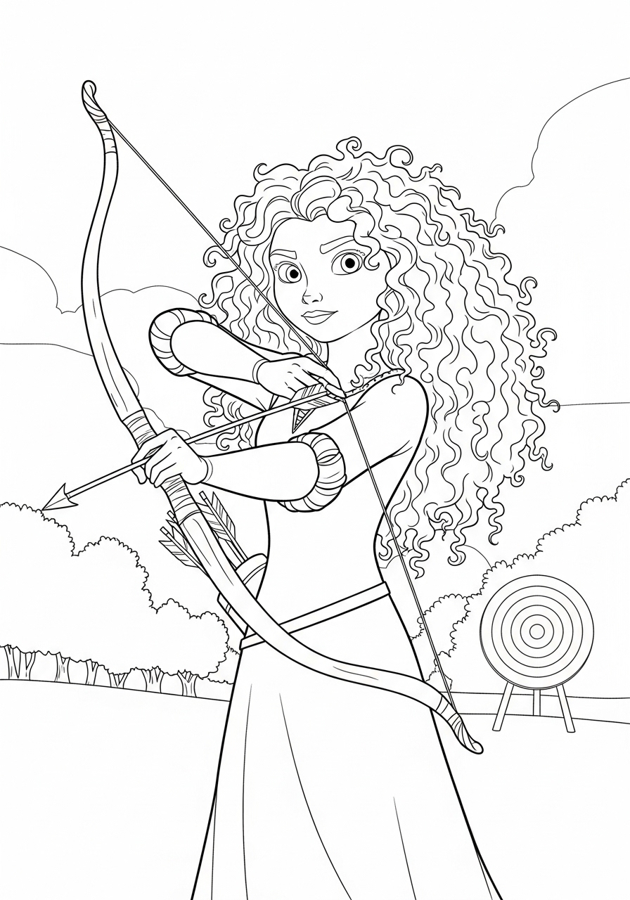 Desenho da Disney da princesa Mérida pronta para colorir