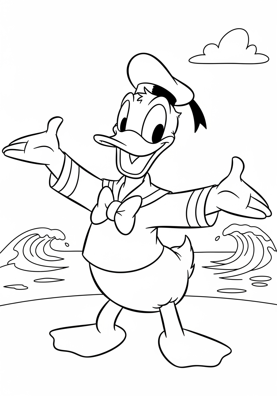Desenho da Disney com o Pato Donald sorrindo para colorir