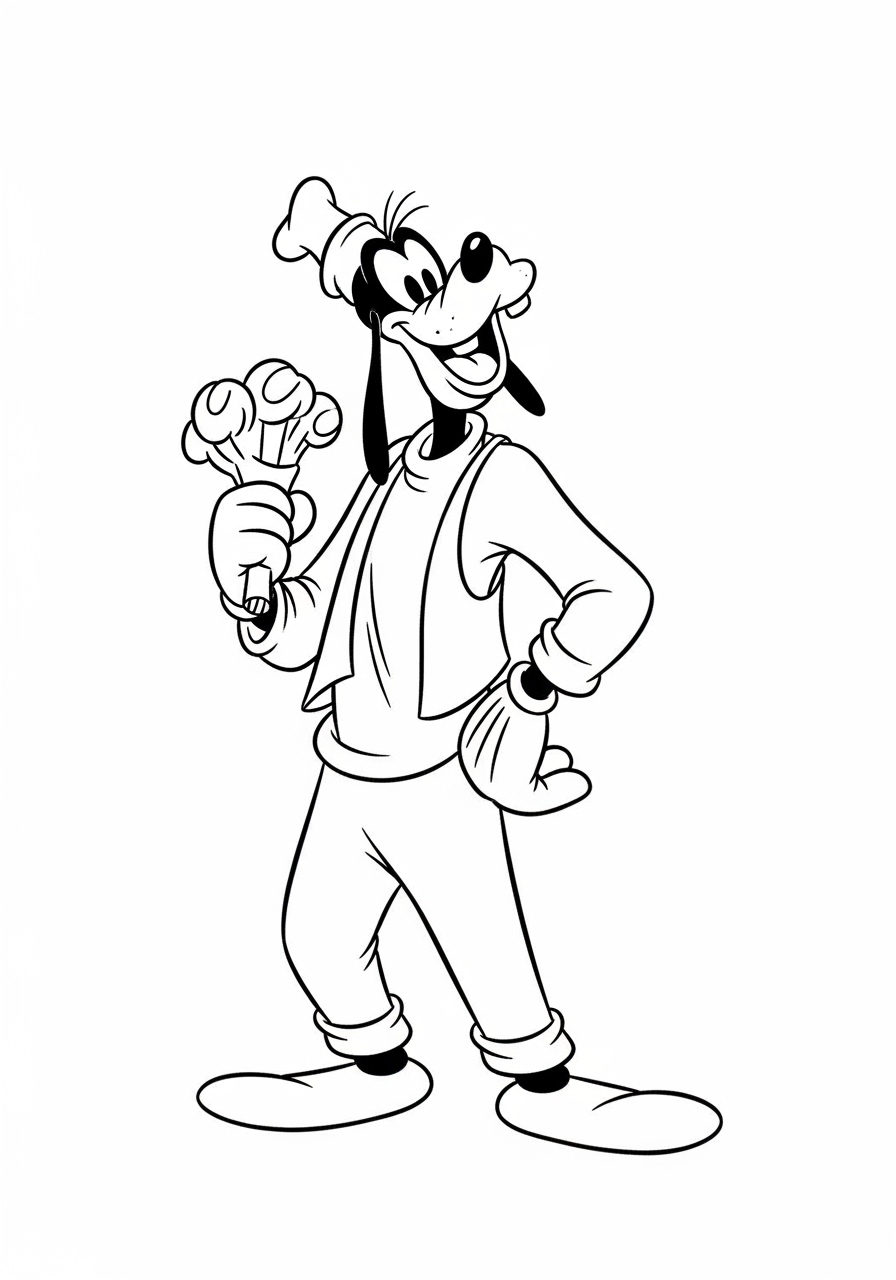 Desenho da Disney com o Pateta segurando sorvetes para colorir