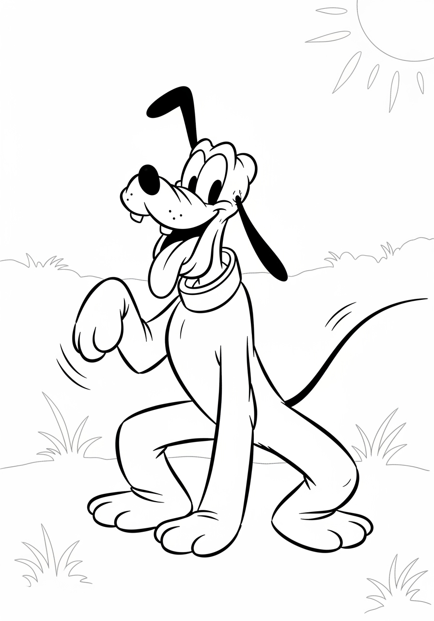 Desenho da Disney com o Pluto alegre para colorir