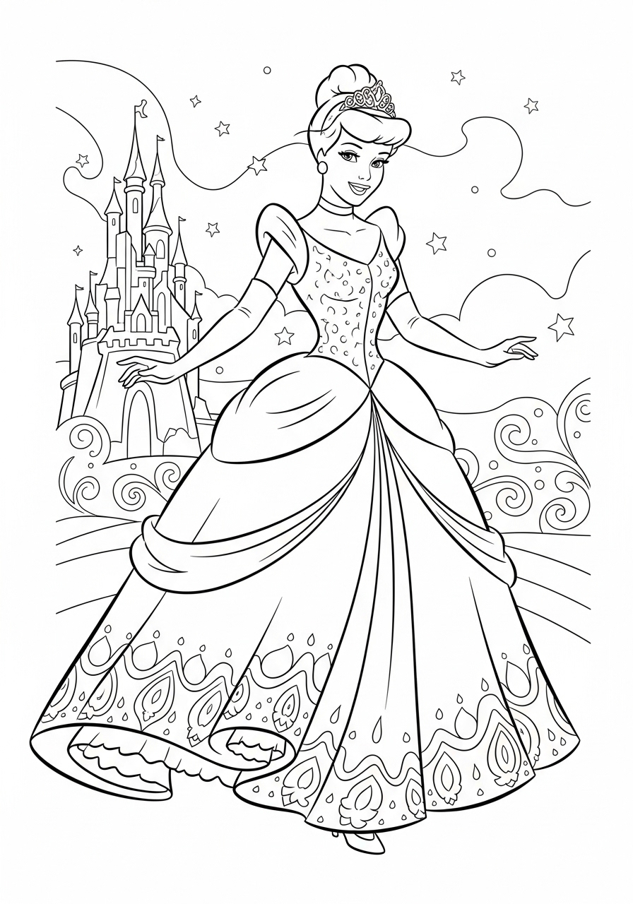 Desenho da Disney com a princesa em castelo para colorir
