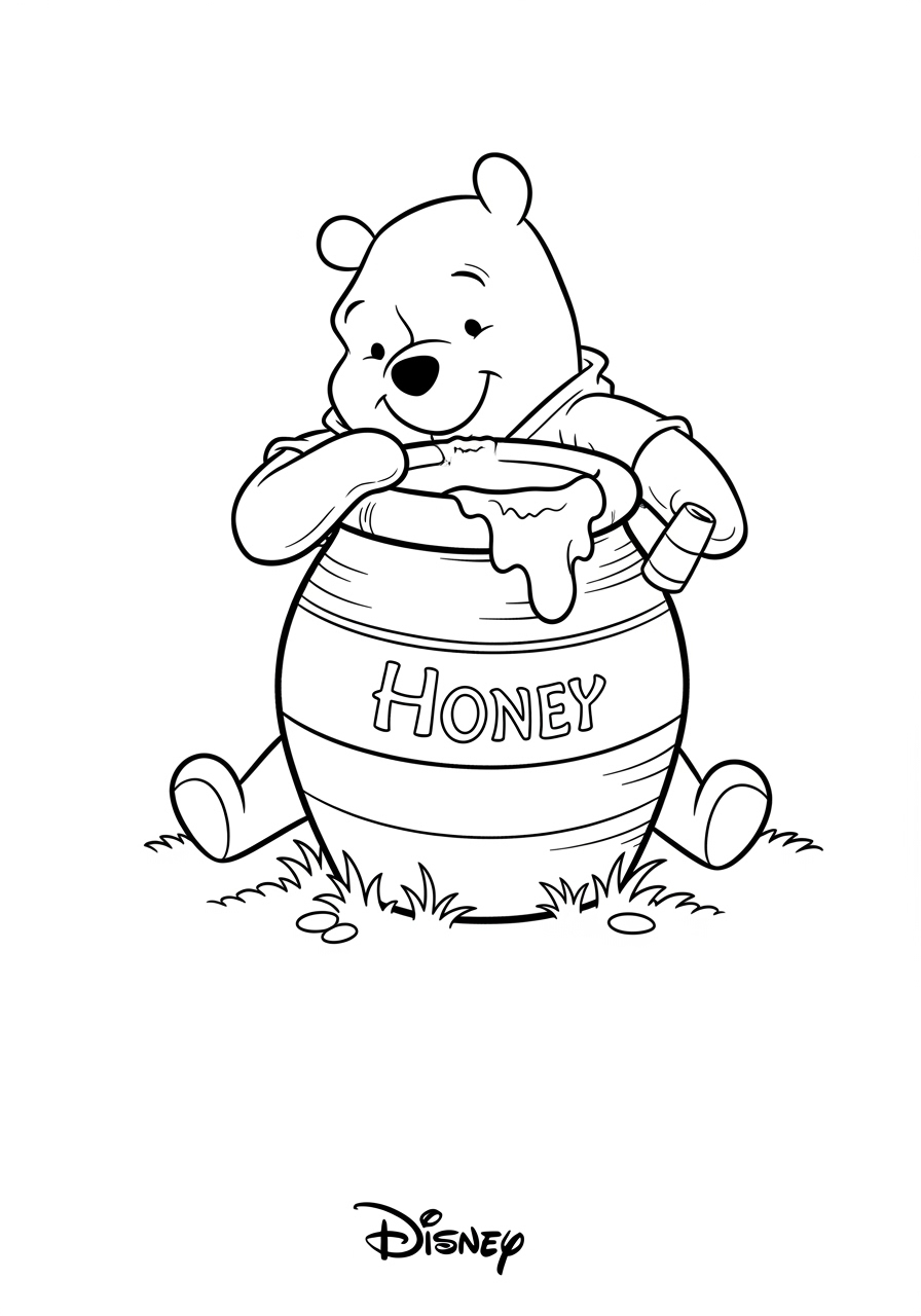 Desenho da Disney com o Ursinho Pooh com pote de mel