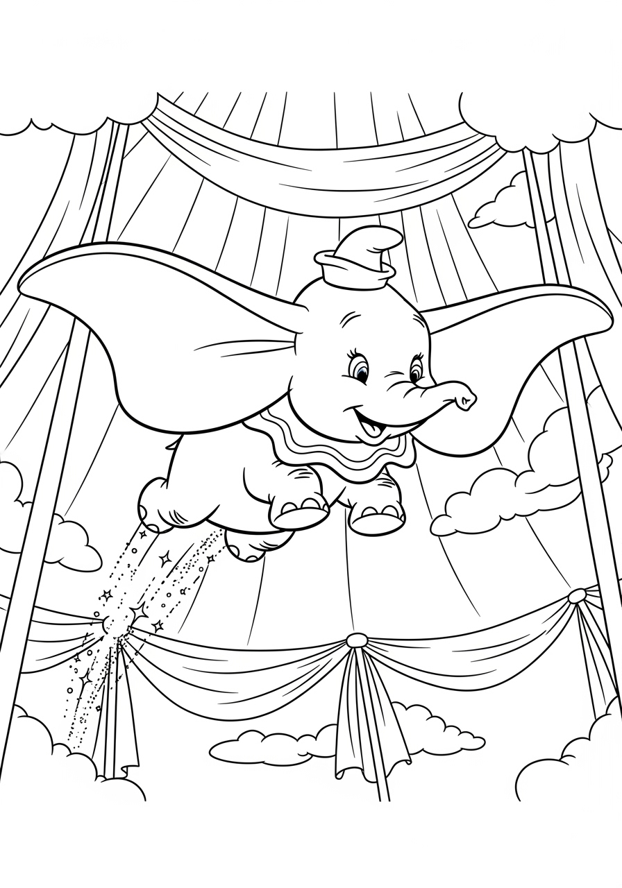 Desenho da Disney do Dumbo voando para colorir