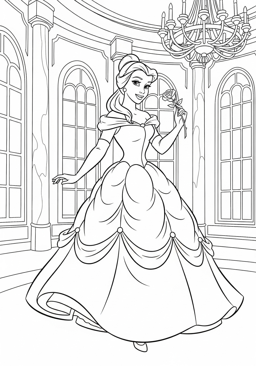 Desenho da Disney com a Bela para colorir